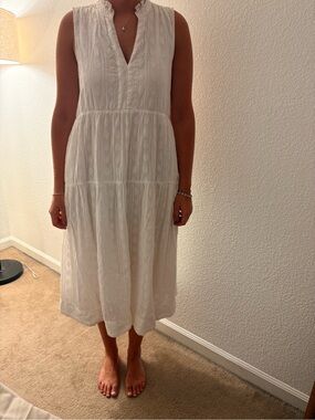 Anthropologie - Maeve White Sleeveless V-Neck Midi Dress